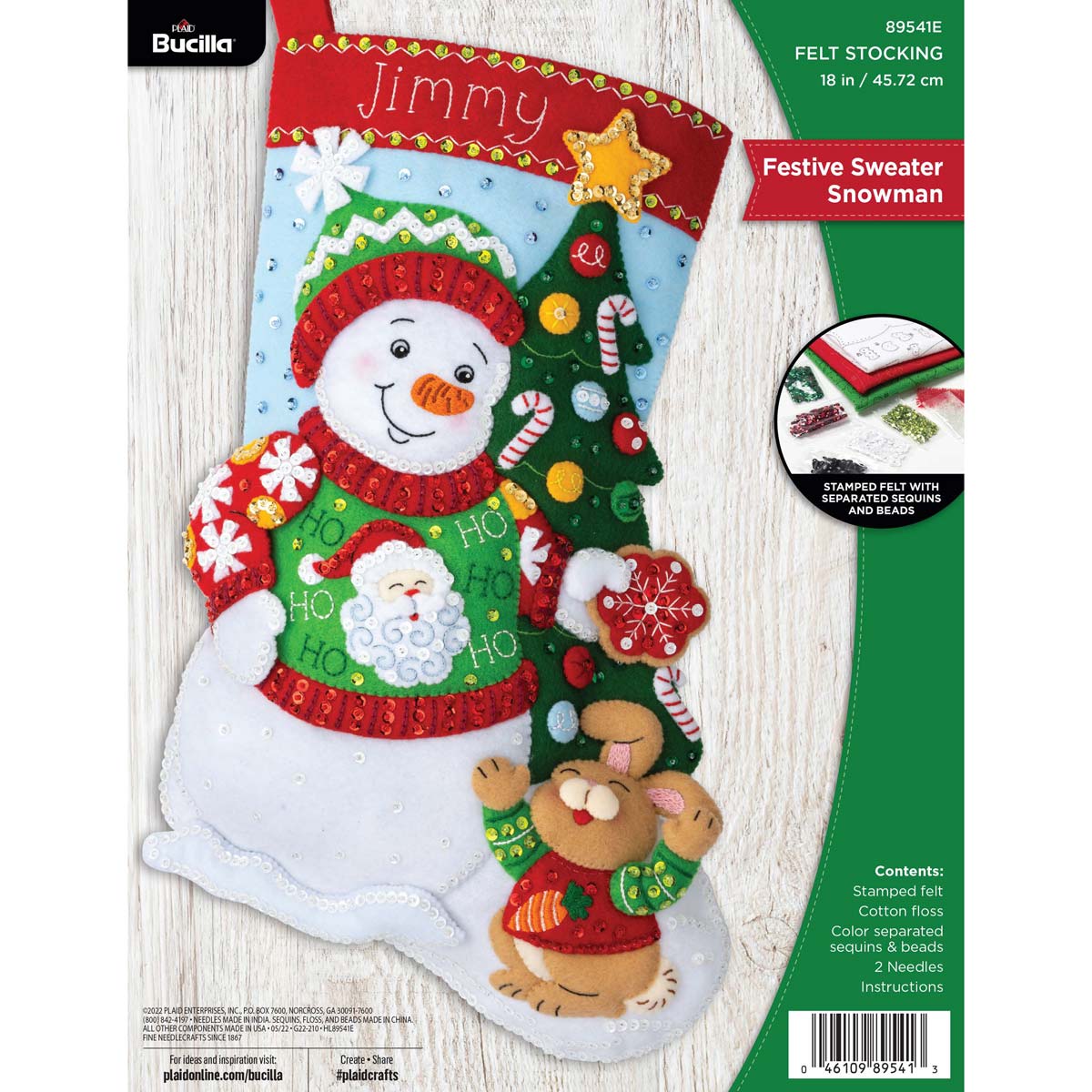 Bucilla 18 Felt Christmas Stocking Kit - Festive Sweater Snowman