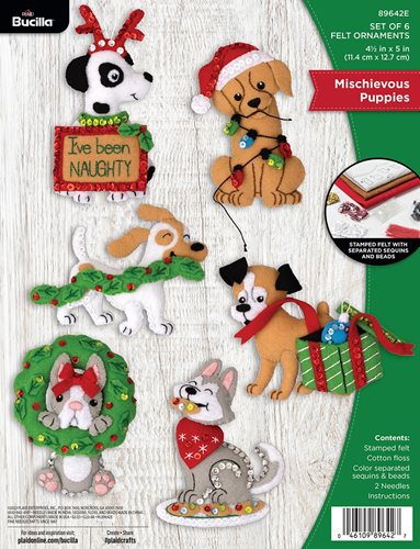 Bucilla ® Seasonal - Felt - Ornament Kits - Mischievous Puppies - 89642E - Beadery Products