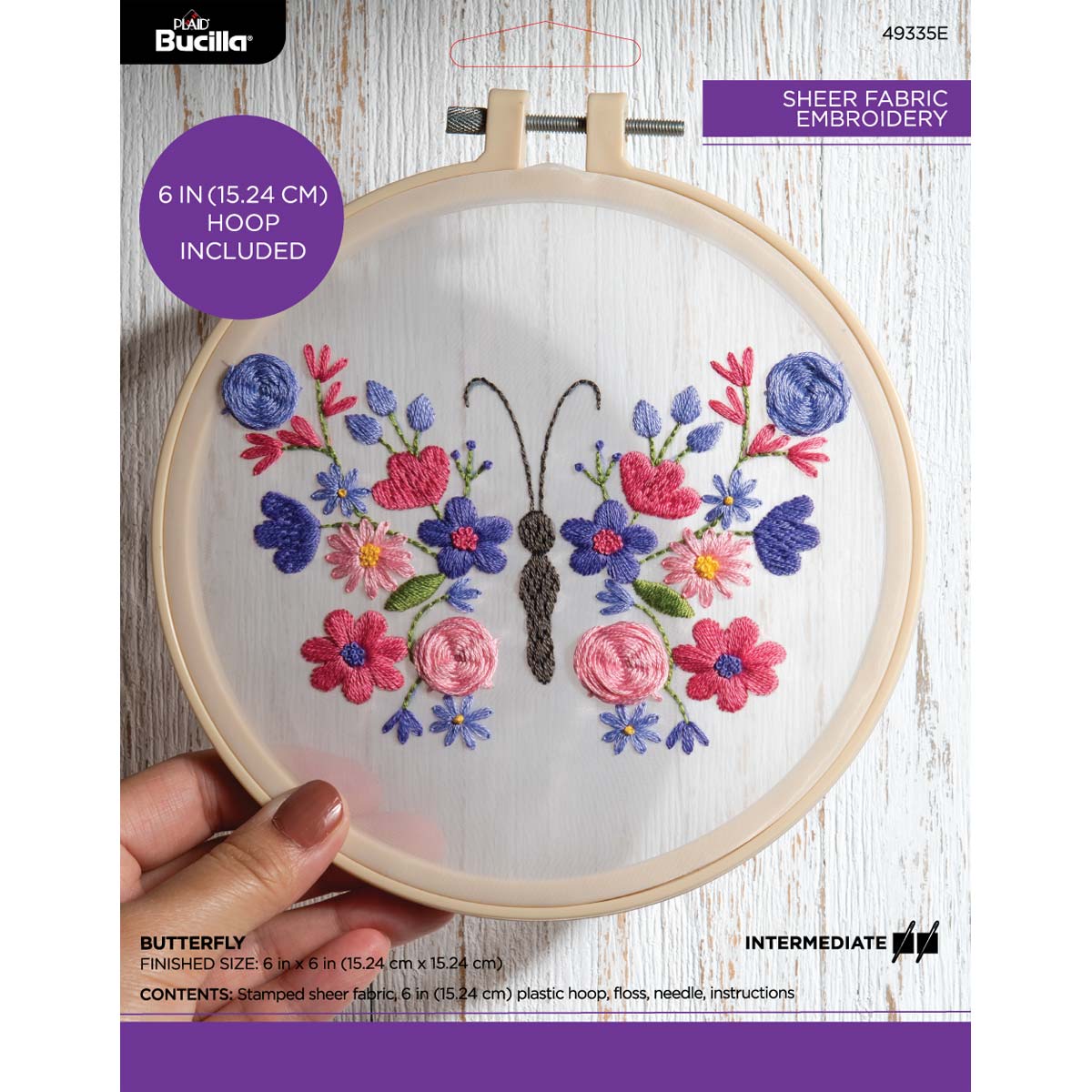 Bucilla Stamped Embroidery Kit 6 Round, Flower Box