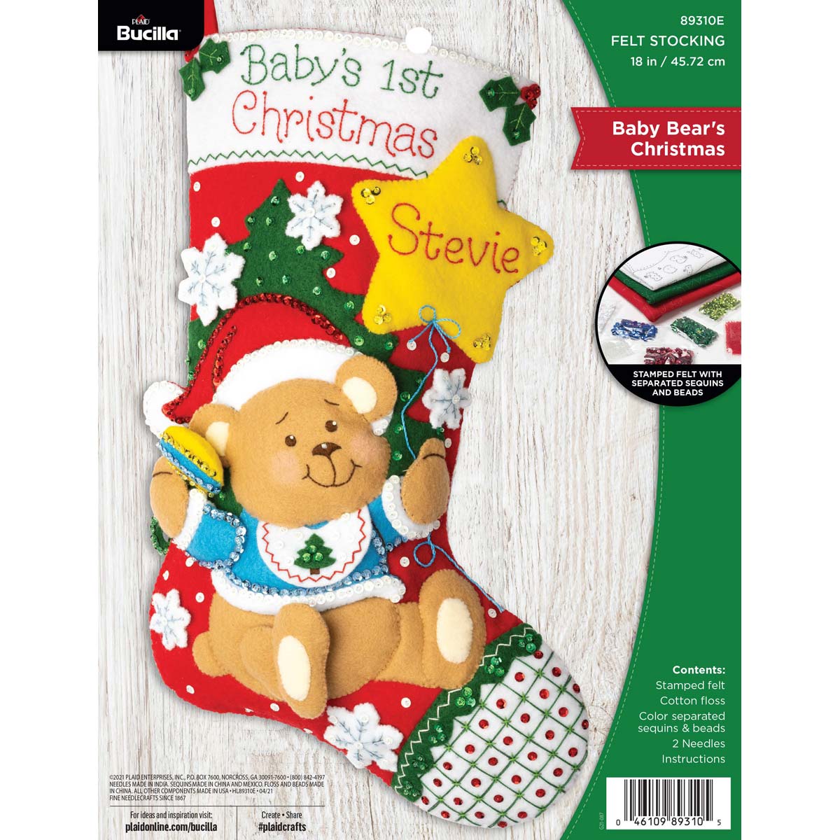 Bucilla 18 inch Felt Stocking Applique Kit - Baby Bear's Christmas