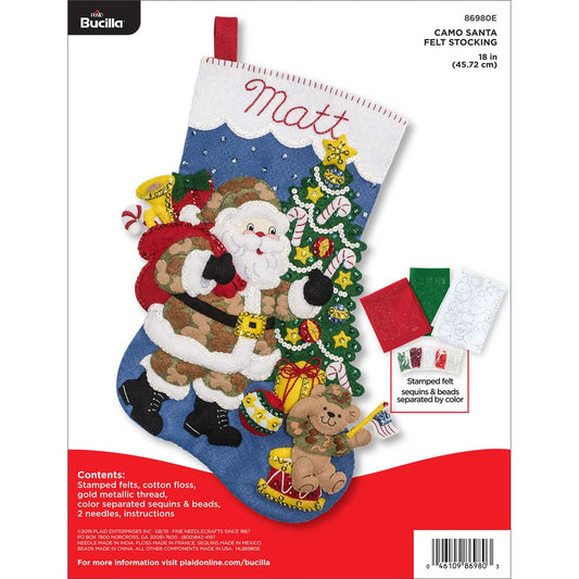 Bucilla ® Seasonal - Felt - Stocking Kits - Camo Santa - 86980E - Beadery Products