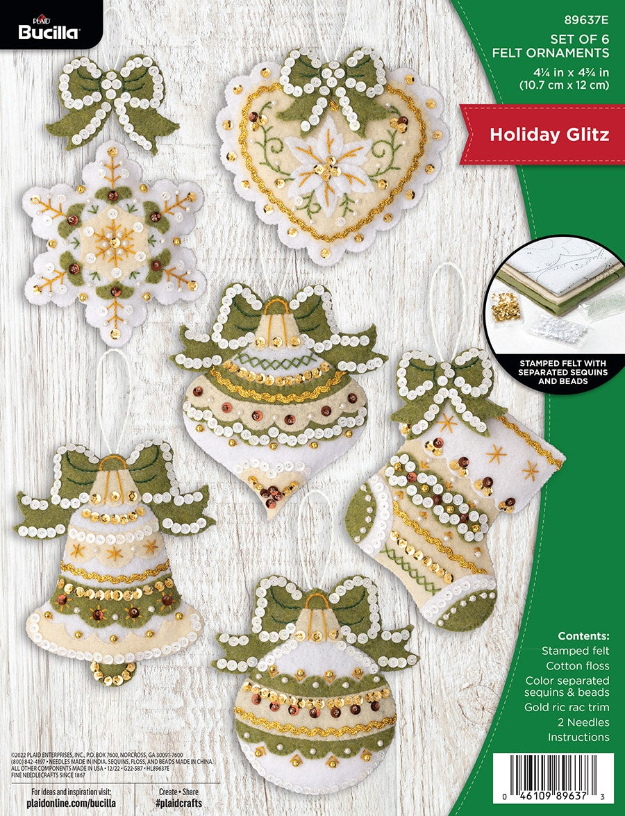 Bucilla ® Seasonal - Felt - Ornament Kits - Holiday Glitz - 89637E - Beadery Products