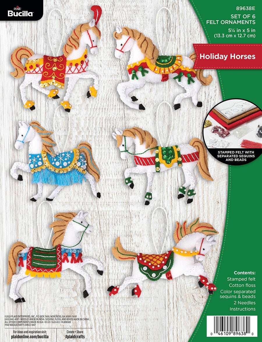 Bucilla ® Seasonal - Felt - Ornament Kits - Holiday Horses - 89638E - Beadery Products