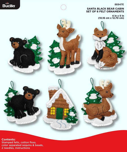 Bucilla ® Seasonal - Felt - Ornament Kits - Santa’s Black Bear Cabin - 86947E - Beadery Products