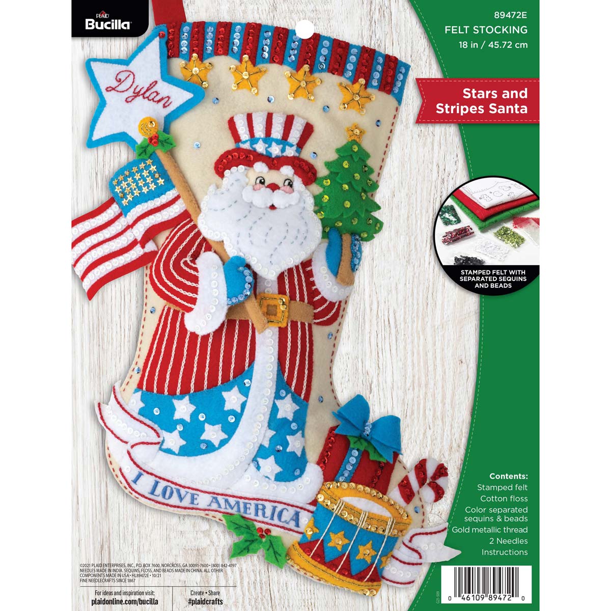 Bucilla ® Seasonal - Felt - Stocking Kits - Stars & Stripes Santa - 89472E - Beadery Products