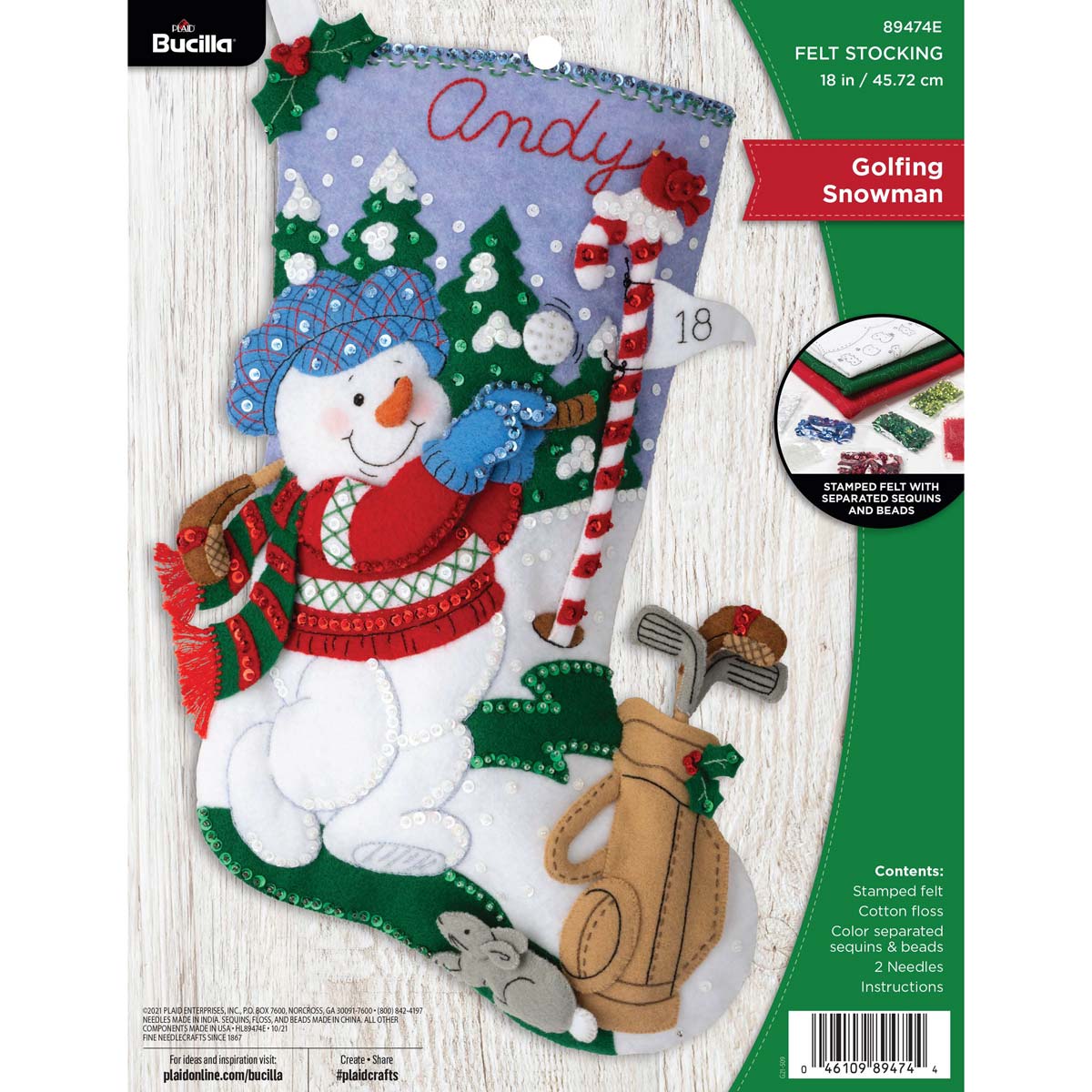 Bucilla ® Seasonal - Felt - Stocking Kits - Golfing Snowman - 89474E - Beadery Products