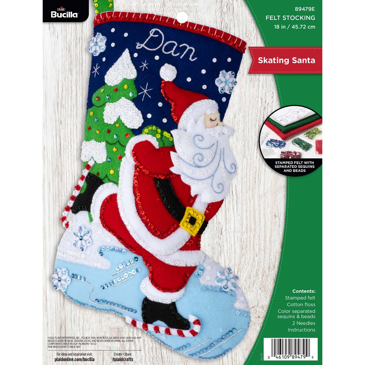 Bucilla ® Seasonal - Felt - Stocking Kits - Skating Santa - 89479E - Beadery Products