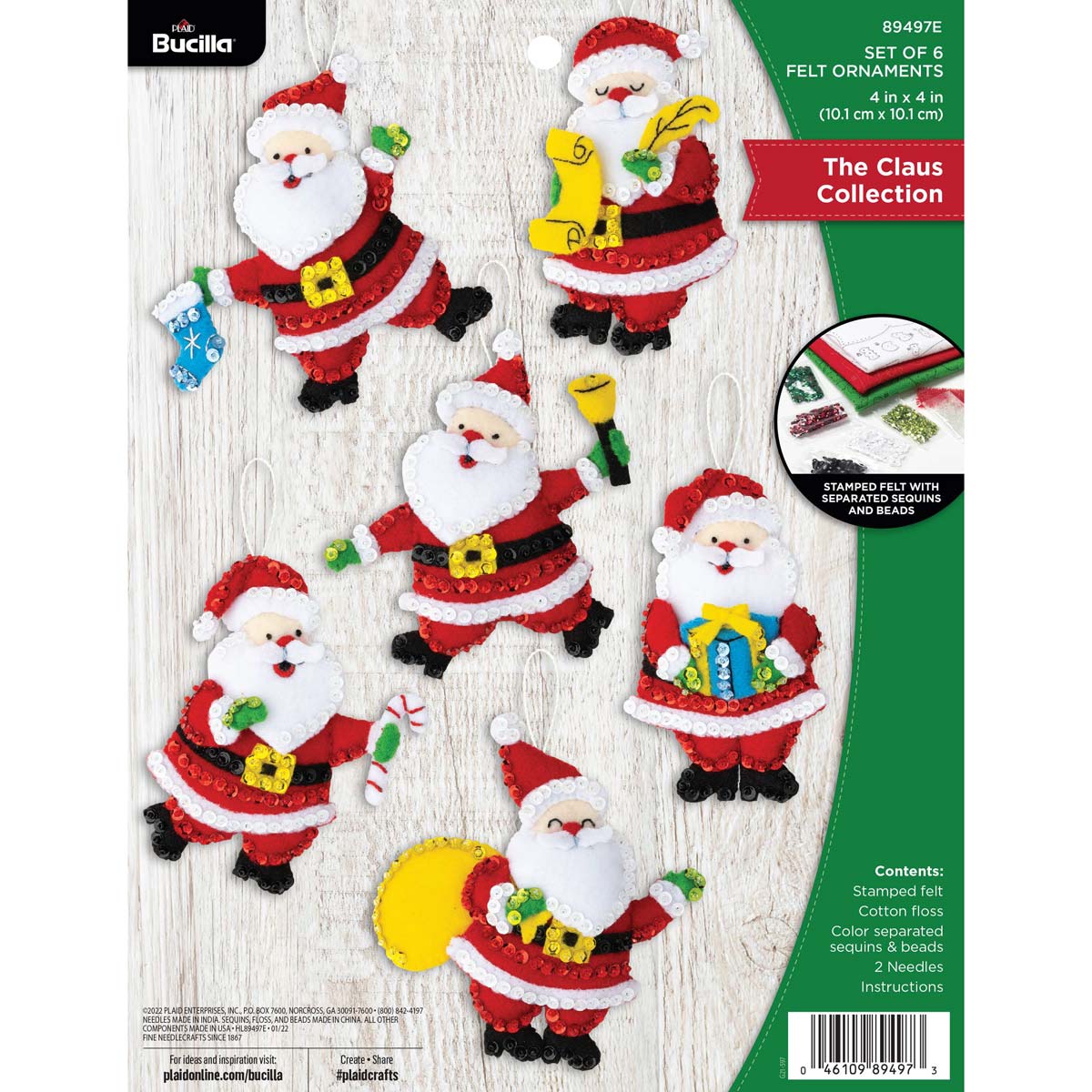 Bucilla ® Seasonal - Felt - Ornament Kits - The Claus Collection - 89497E - Beadery Products