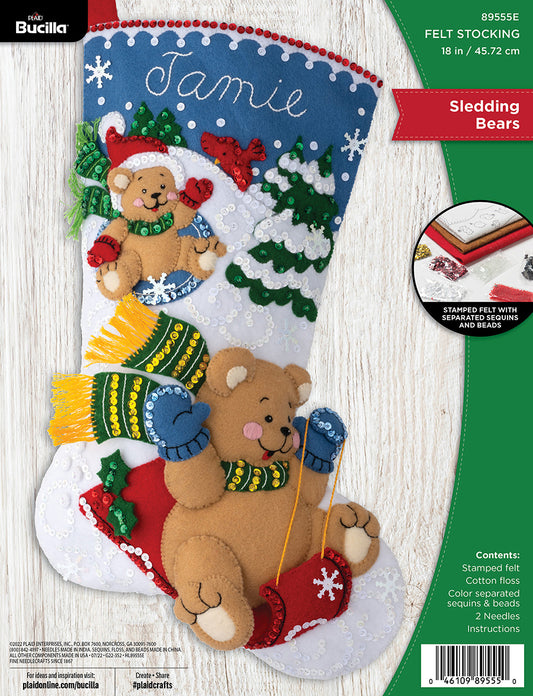Bucilla ® Seasonal - Felt - Stocking Kits - Sledding Bears - 89555E - Beadery Products